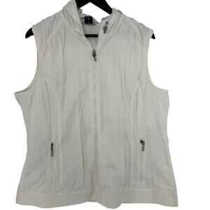 Eddie Bauer White Hooded Nylon Vest XXL Zip Pockets Outdoor